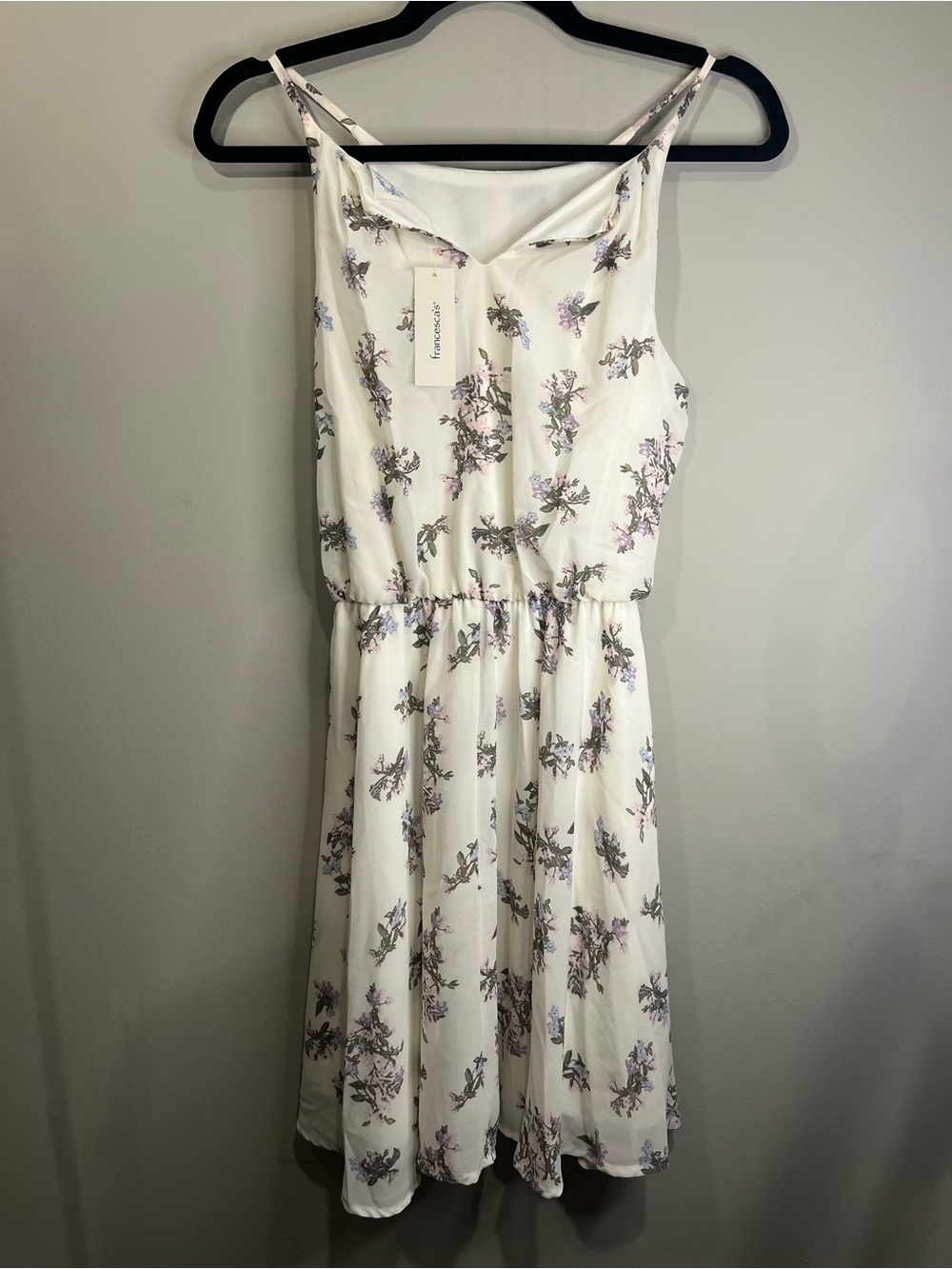 Francesca's Collections White Midi Dress with Lavender Floral Print